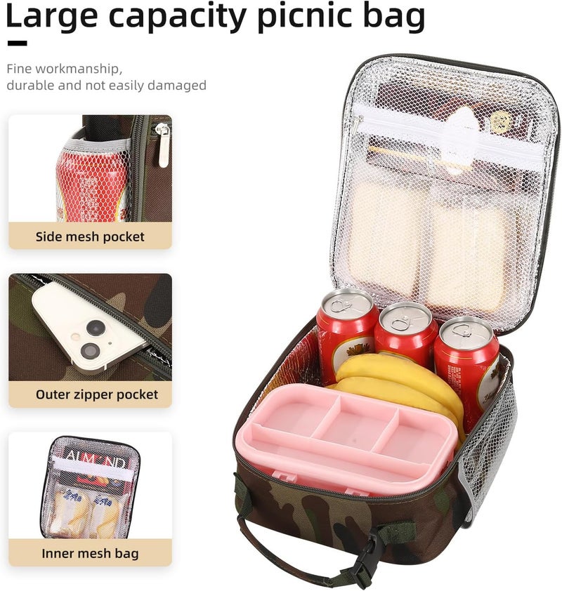 Lovoeo Lunch box Lunch bag for men women Insulated Lunchbox Lunch bags for Work Picnic Travel (Green camo) - Image 4